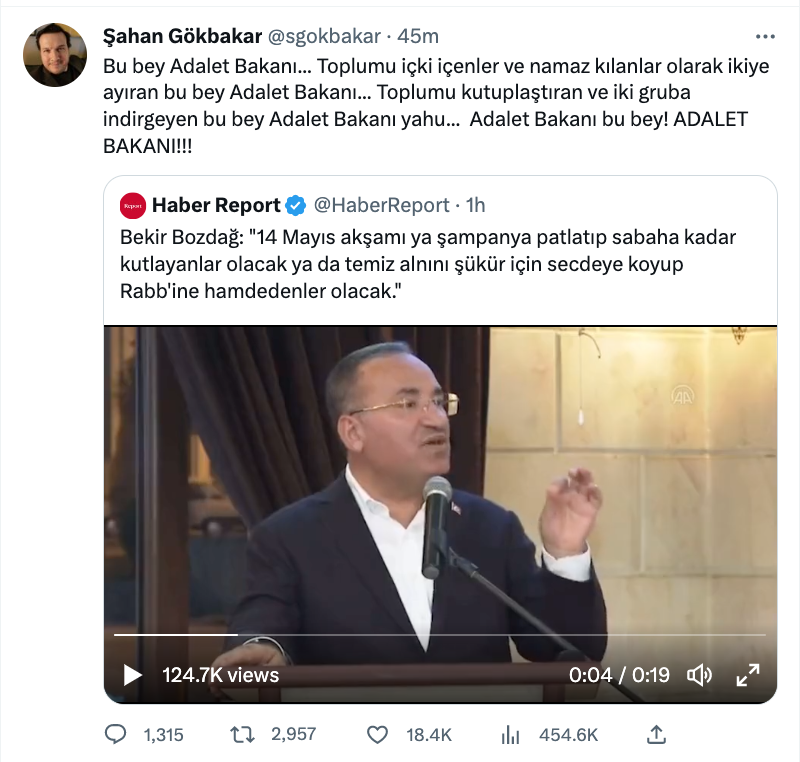 sahan gokbakar dan bekir bozdag in sozlerine sert tepki